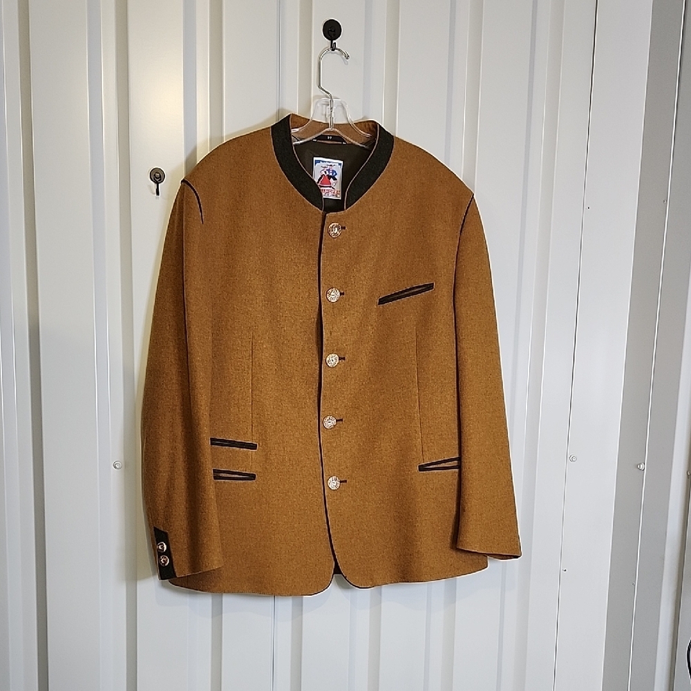 Gollhofer Salzburg Brown Wool Tyrolean Jacket Gray Trim Size US 50 Oktoberfest